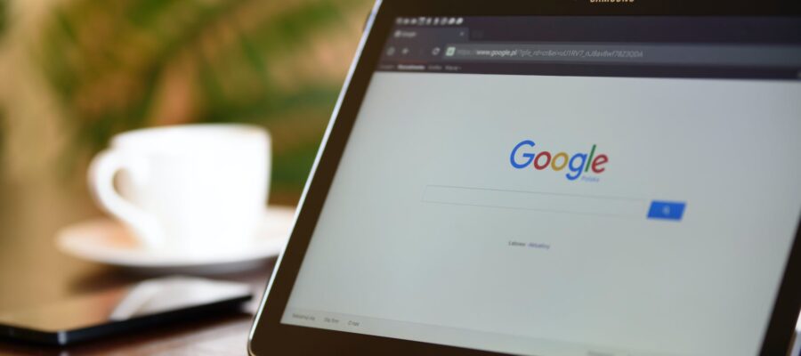 black samsung tablet on google page