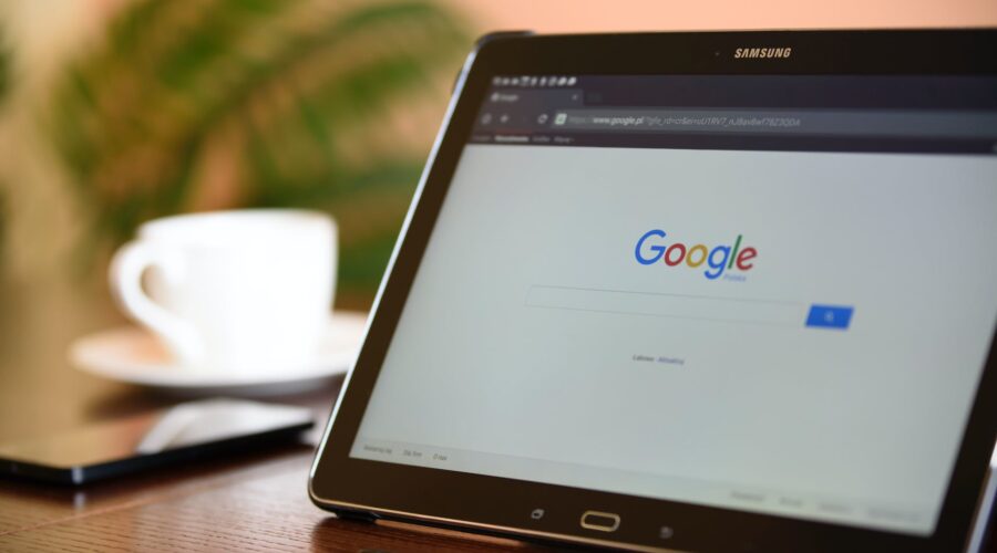 black samsung tablet on google page